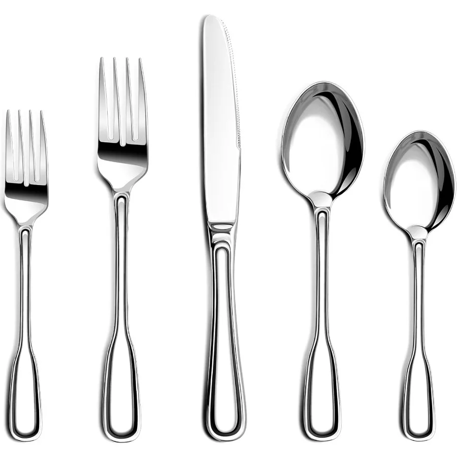 

Heavy Duty Stainless Steel Cutlery Set for 8 with Wide Handles Mirror Polished Utensils Spoons and Forks Set for Dining and Out