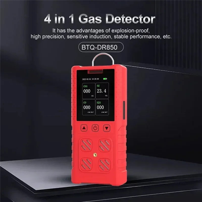 Detector de Gas Portátil 4 en 1 DR850, Medidor de Fugas de Gas a Prueba de Agua IP65 para O2 / CO / H2S / COMB