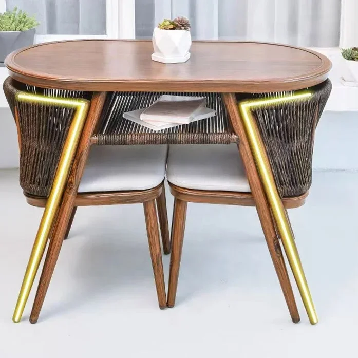 

-for Leisure Teak Wood Outdoor Garden Balcony Patio Coffee Shop Rattan Table Chair Set for Dining in Restaurants Outdoor