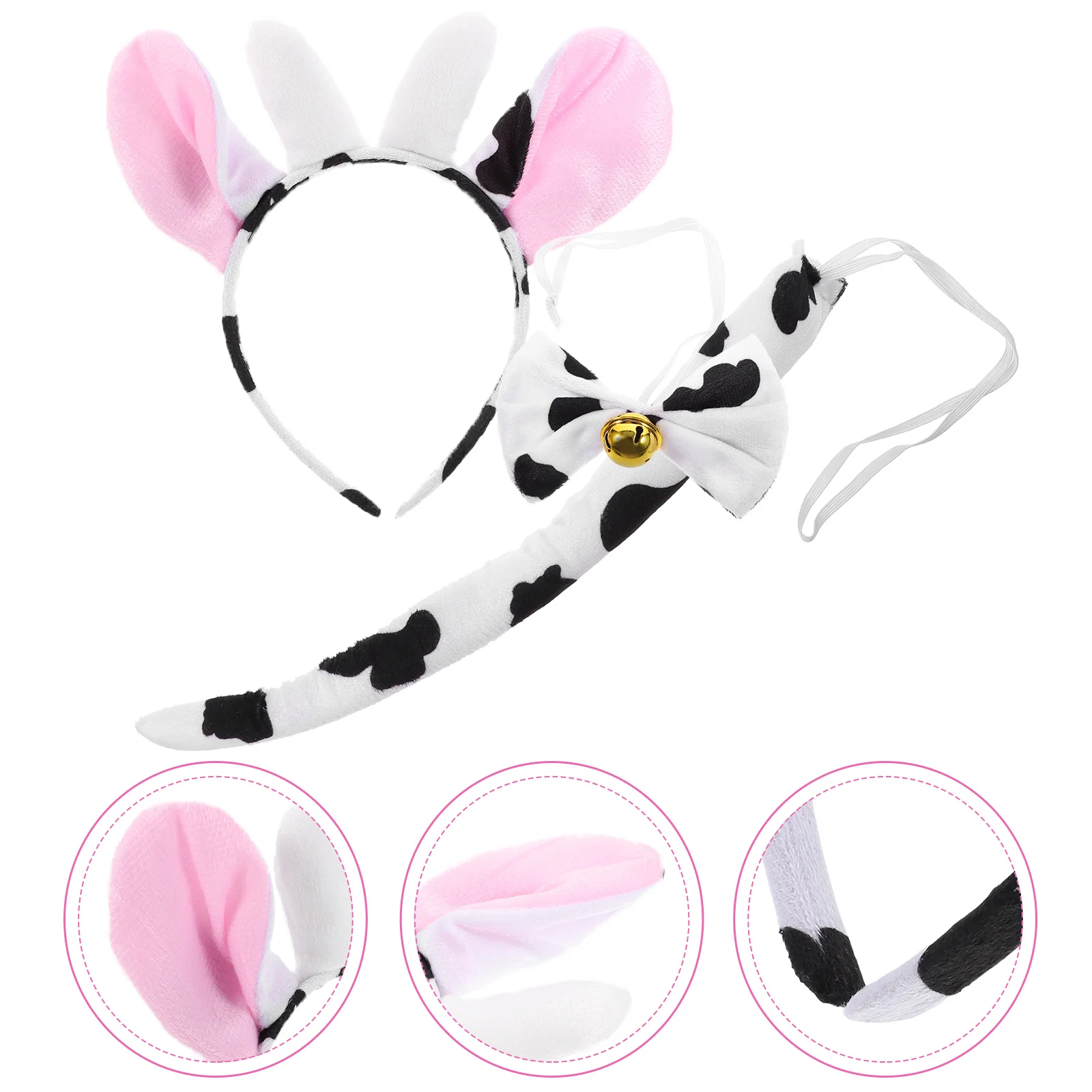 1 Set Kids Animal Costume Prop Cow Costume Dress Up Animal Ear Headband With Tail Bow Tie Set Party Cosplay Costumes Accessories