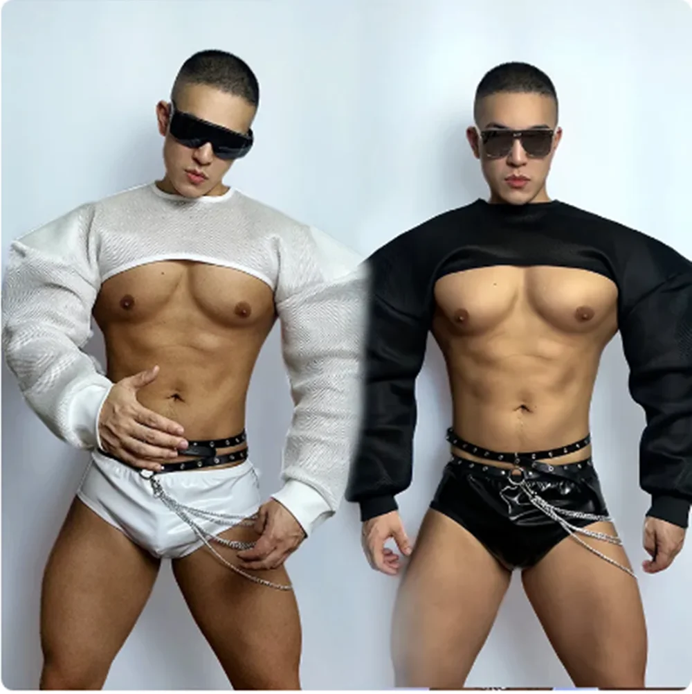 

2025 Colors Male Pole Dance Costume Nightclub Gogo Dancer Outfit Sexy Muscle Man Party Dancing Clothes Crop Tops Shorts yj997