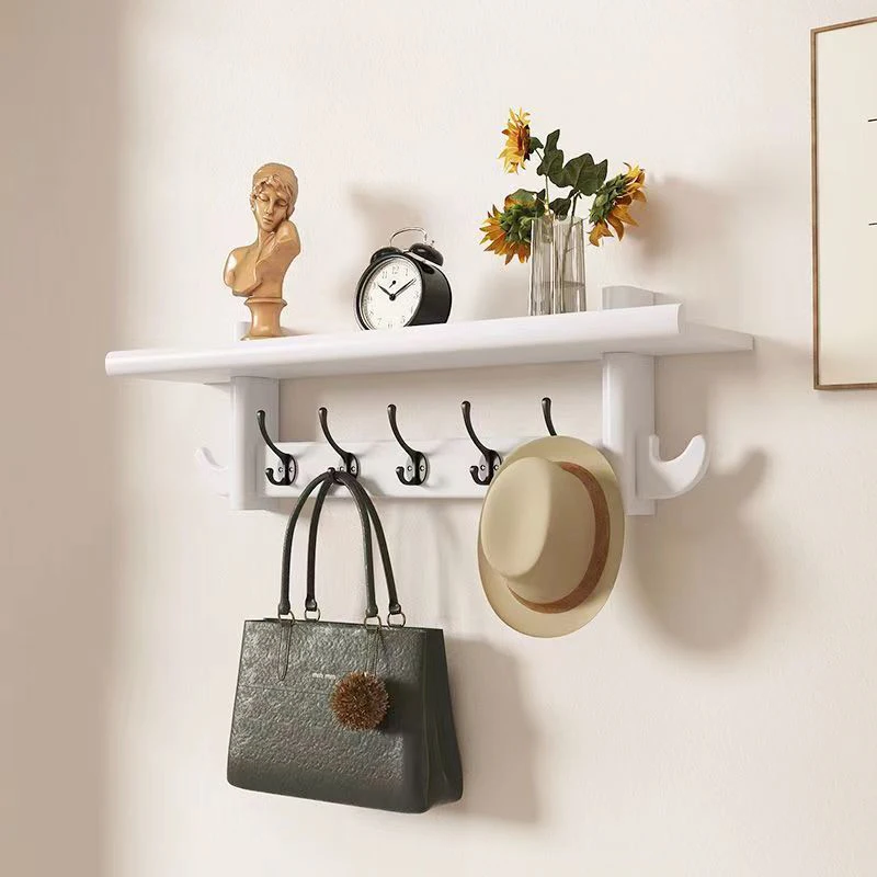 Wall-Mounted Solid Wood Coat Rack Rustic Entryway Organizer with Shelf & Hooks Multifunctional Living