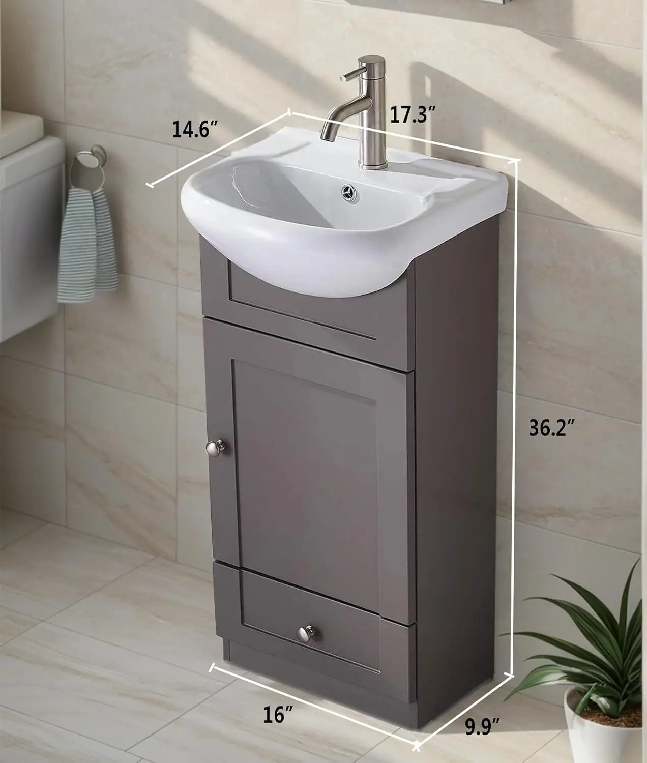 18 Inch Vanity Small Bathroom Vanity For Small Spaces, Modern Bathroom Vanities Small Bathroom Sink Combo With 1 Door 1 Drawer