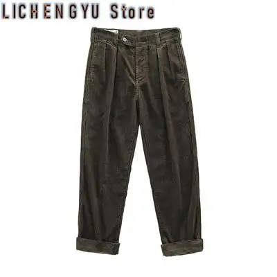 Autumn New American Retro Heavyweight Corduroy Tooling Pants Men's Pure Cotton Washed Old Loose Straight Casual Daddy Trousers