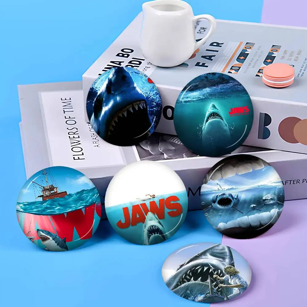 J-JAWS Movie Tinplate Pin Button Custom Anime Role Old-school Brooch Cartoon Collar Badge Jewelry Gift Fans