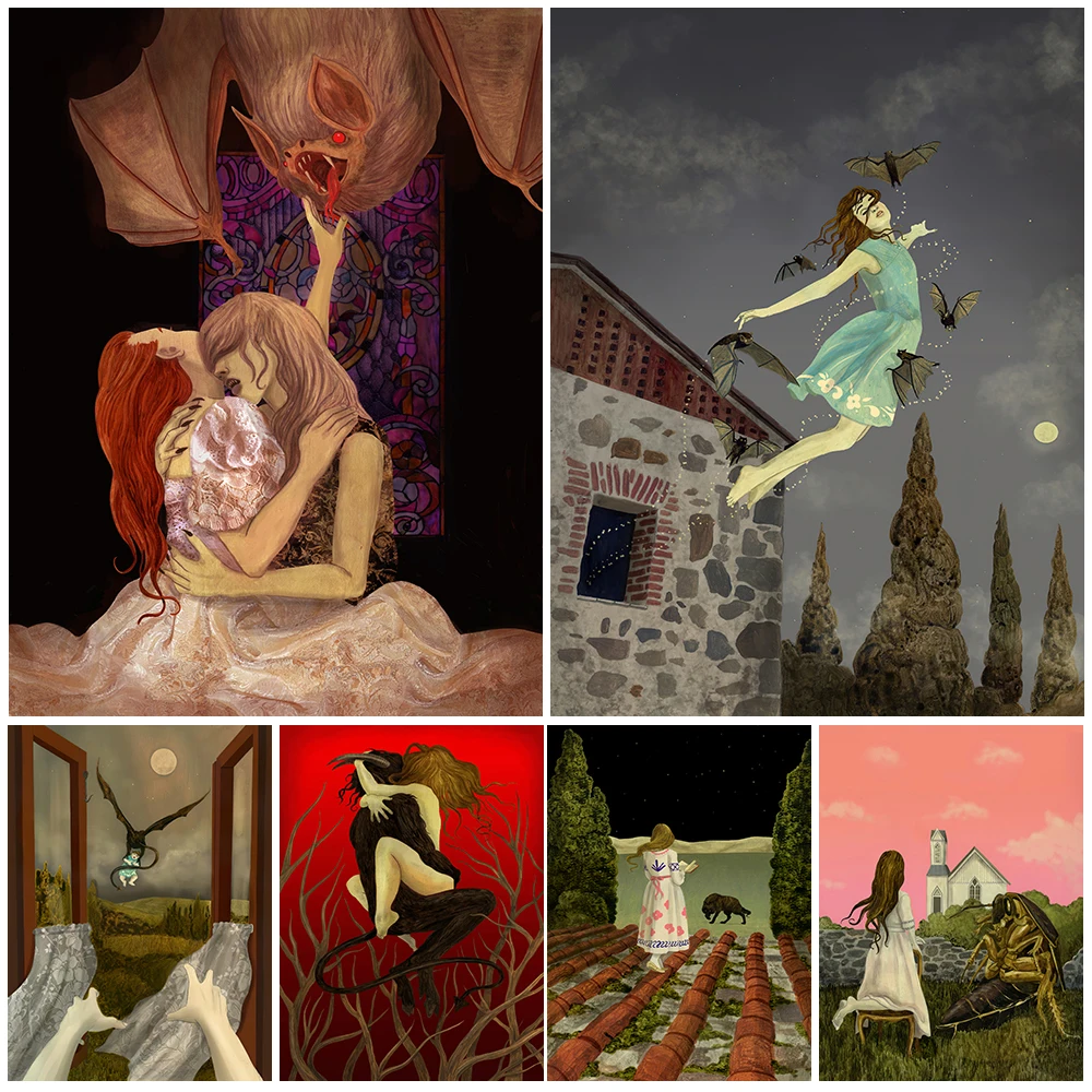 

Demons,Witches,Bats Vampires Vintage Wall Art Canvas Painting Tales Of Witches Loves Art Poster And Print Home Decor Unframed