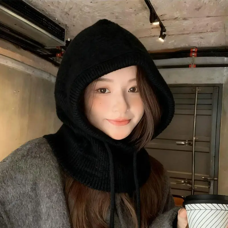 כובע סרוג עם הוד חמים לחורף, כובעי בלקלבה להגנה על האוזניים בחוץ, בינים צבעוניות חמות עם סרט קשירה למסיכה