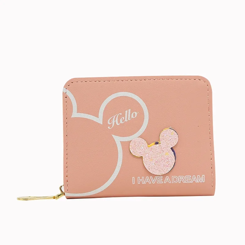 Disney-cartera de dibujos animados de Mickey Mouse para mujer, billetera de PU con cremallera larga, monedero de Minnie, monedero de Anime, tarjetero, regalo para niña