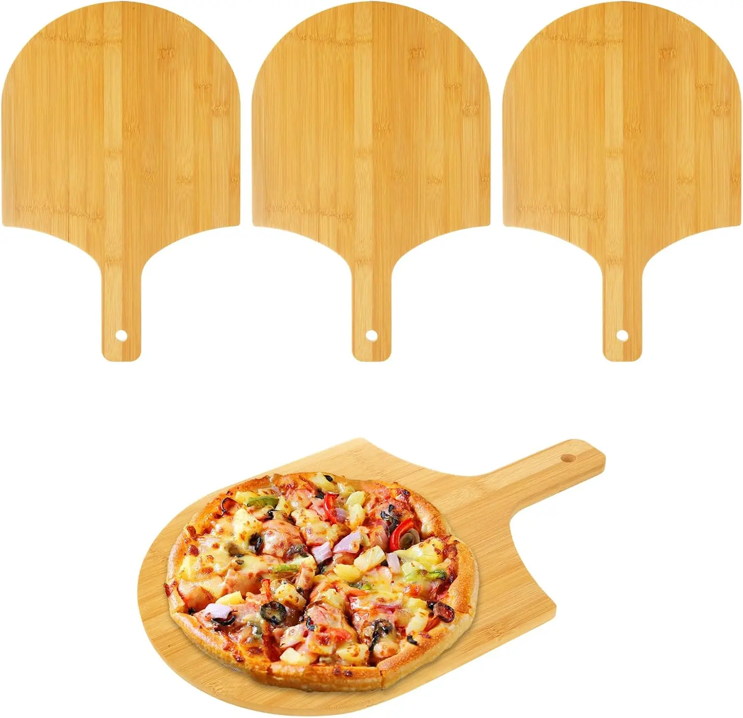 

4 Pack Natural Bamboo Peel 12 inch, Bamboo Pizza Paddle, Wooden Pizza Peels with Handle for Making Pizza