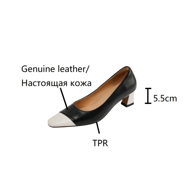 NEW Spring/Autumn Women Shoes Square Toe Chunky Heel Women Pumps Genuine Leather Shoes for Women Elegent Mixed Colors Cute Shoes