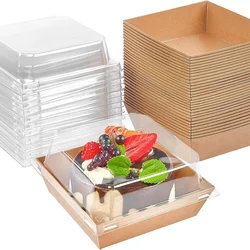 5Pcs Kraft Paper Cake Paper Charcuterie Boxes with Clear Lids Disposable Food Wedding Decoration Kids Birthday Party Supplies