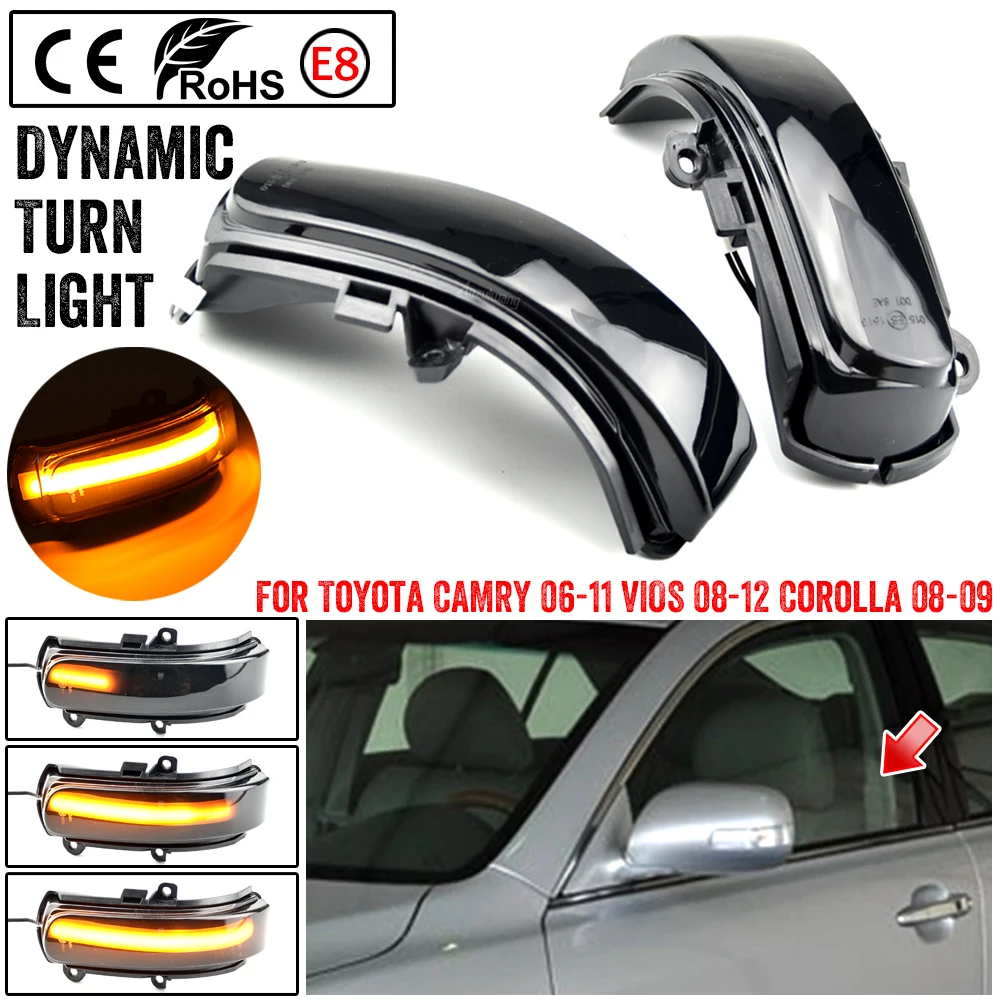 

2 шт. для Toyota CAMRY 2006-2011, VIOS Corolla Scion, автомобильный фонарь с динамическим поворотным сигналом, последовательное боковое зеркало, фонарь