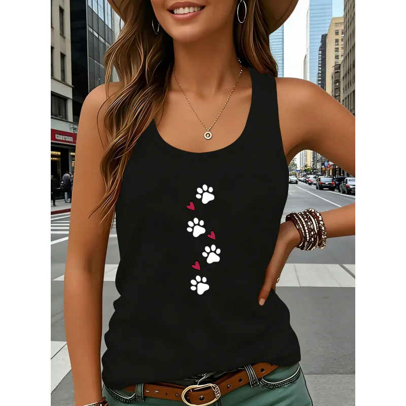 Sportliches Damen-Tanktop mit Katzenpfoten-Print, Stylisch und Bequem, Zum Tragen Über Kleidung für Streetwear