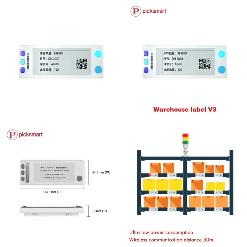 Warehouse ESL 2.9 Wireless Pick to Light System With Touch Button Racking Display Eink Electronic Shelf Label Display Tag