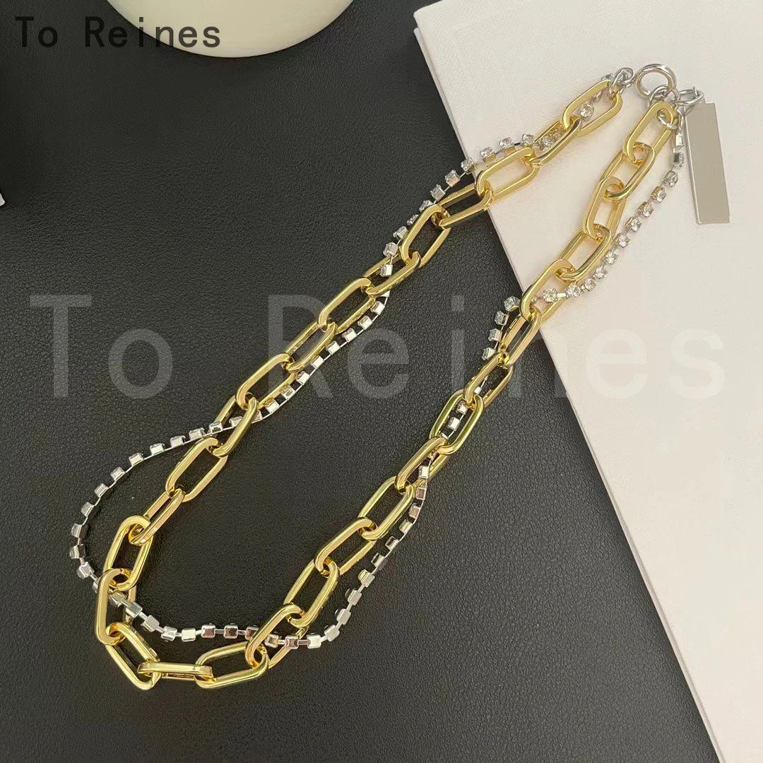 To Reines 2023 Fashion Hip hop style Necklace For Women Gold Silver Spliced Thick Chain Party Jewelry Gifts New Trendy Accessory