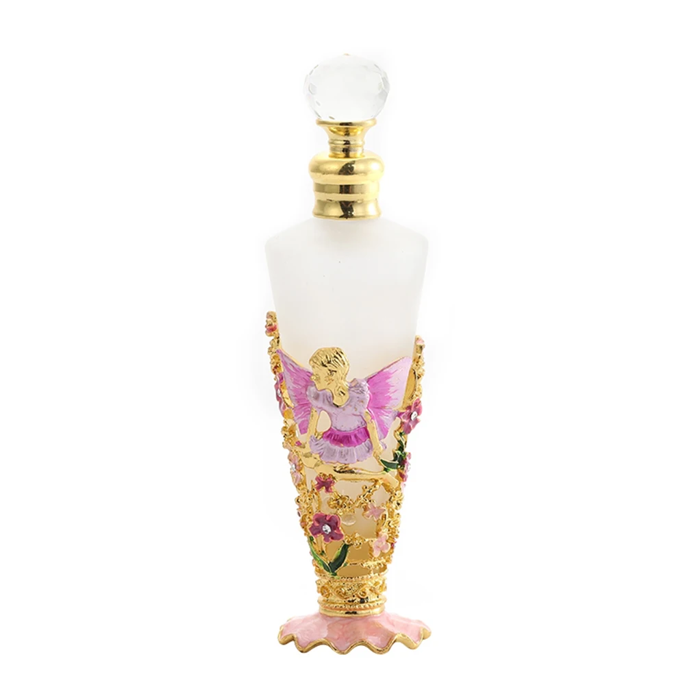 1pc Conical Perfume Bottle Angle Enamel Embossed Vintage Flower Frosted Container Crystal Cap Refillable Luxury Beauty Gift