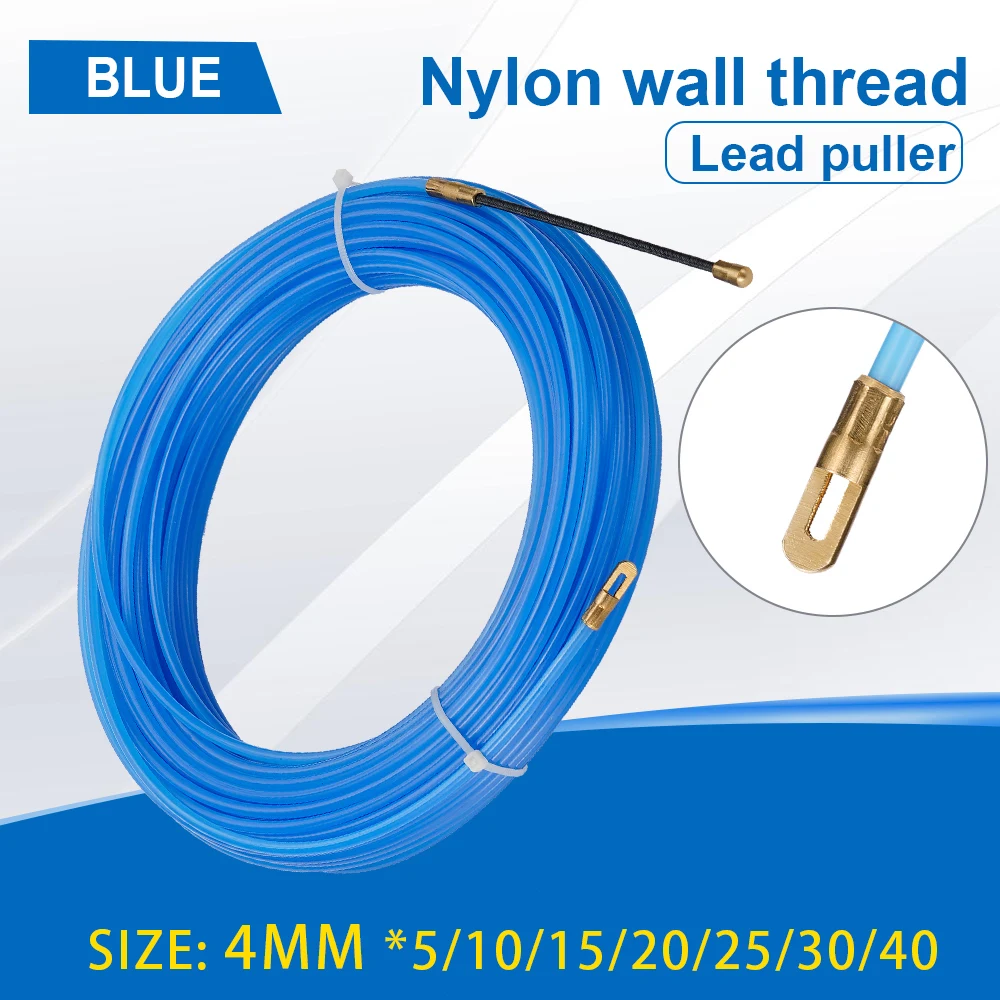 Fish Tape Nylon 4MM 5M‑40M Wire Threader Cable Puller Snake Duct Wall Ceiling Conduit Electrician Pulling Repair Hand Tool