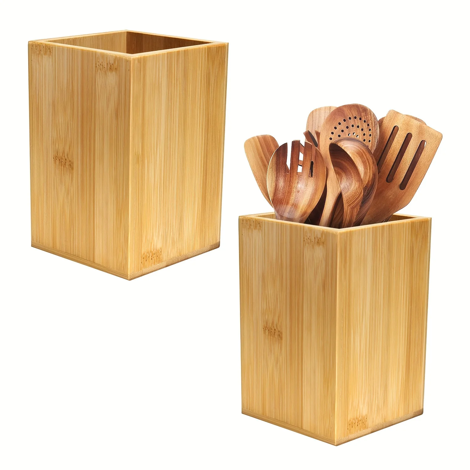 1pc Bamboo Cutlery Holder Kitchen Utensil Pen Box Makeup Brush Art Bedroom Dorm Organization Decor