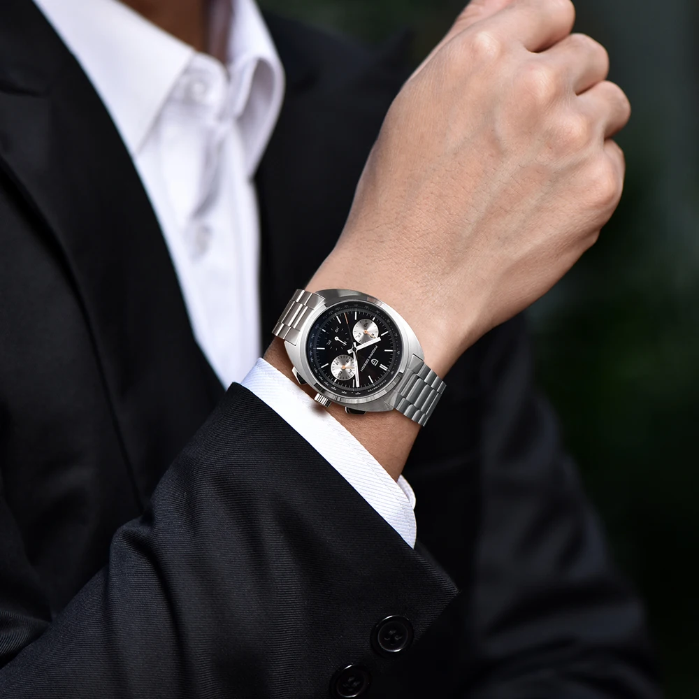 ساعة باجاني ديزاين للرجال 2024 ساعة كوارتز كلاسيكية جديدة للرجال كرونوغراف ياقوت مضيء 100 متر مقاومة للماء من الفولاذ المقاوم للصدأ