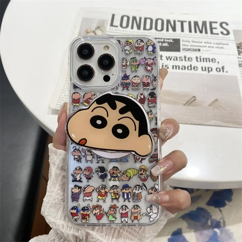 

Cute cartoon Crayon Shin-chan Happy Family Magsafe Wireless Charge Case For iPhone 12 13 14 15 16 17 Pro Max Magnetic Holder
