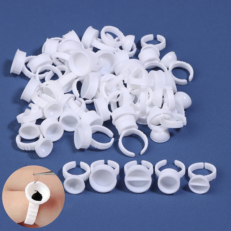 100pcs Disposable White Eyelash Glue Ring Cup Holder Container Tattoo Pigment Eyelash Extension Tools Lash Supplies Accessories