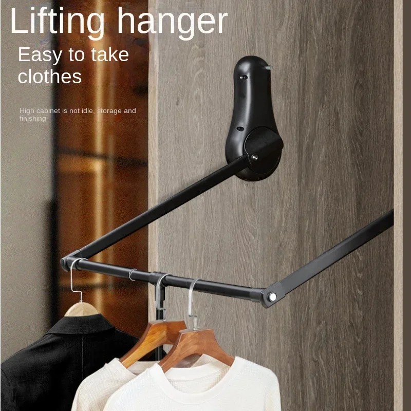 Wardrobe Lifting and Hanging Rod Telescopic Manual Clothes Rod Clothes Hanger Retractable Lifting and Punching Clothes Hanger