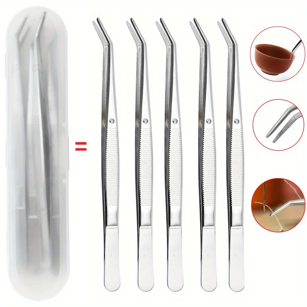 Stainless Steel Tweezers with Serrated Tips,Durable Professional Tweezers for Laboratory Operations,Parts,Crafts,Sewing Machines