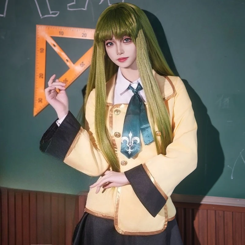 

Anime C.C. Costume Cosplay Yellow Coat White Shirt School Uniform JK Skirt Wig Full Set for Women Halloween Carnival Party