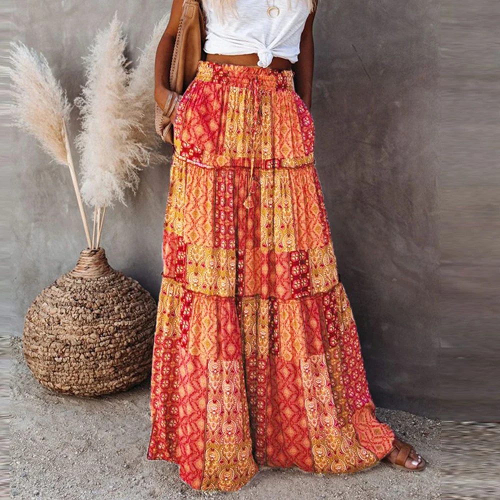 

Skirts Summer Elegant Fashion Korean Retro Vintage A-Line Maxi Business Skirts For Women