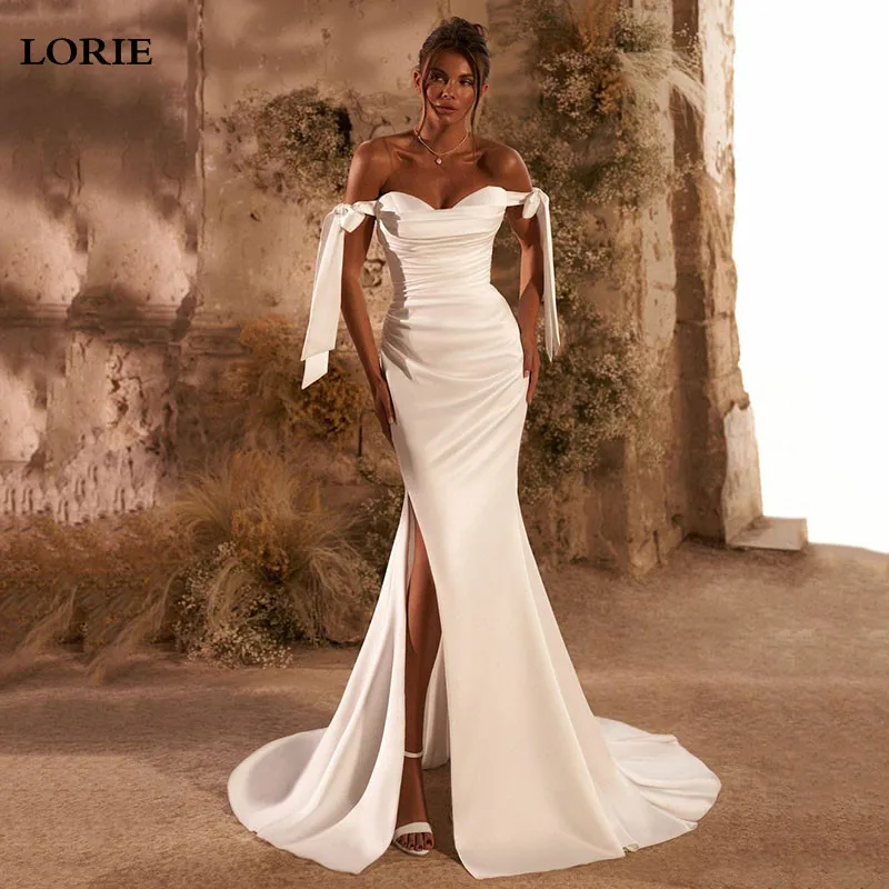 

LORIE Mermaid Wedding Dress Off The Shoulder Satin Bride Dresses Romantic Backless Wedding Bridal Gowns 2024