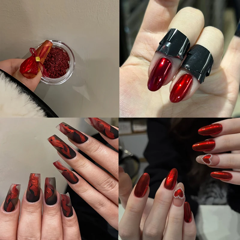 1 Piece of Mirror Red Magic Mirror Powder Super Bright Nail Art Powder, Alcohol-Free, Fragrance-Free, Suitable for Halloween, Ch