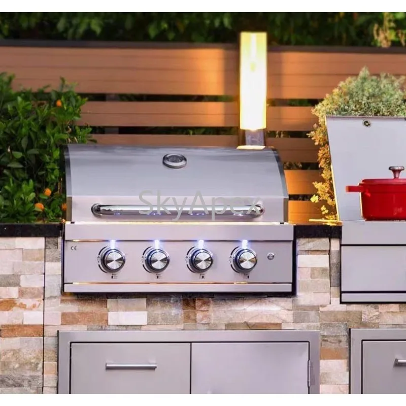 4 Burner Stainless Steel Hot Selling Gas BBQ Countertop Grill Outdoor Kitchen Household Propane Non-Stick Heat Resistant Durable