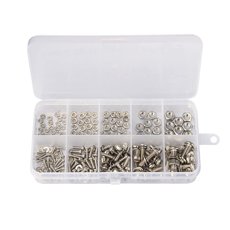 320Pcs  Stainless Steel SS304 Screws an Head Screws Nuts Bolts Assortment Kit M2 M2.5 M3 M4 M5  Metic Nut and Bolt Assortment