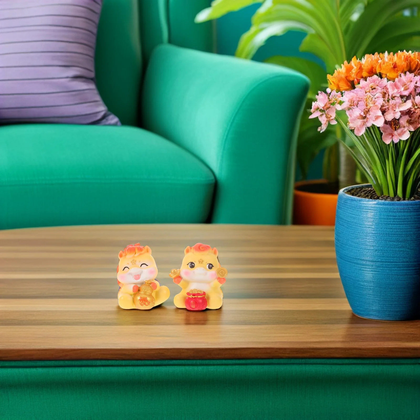 

2Pcs Mini Resin Horse Statue Lucky Chinese Zodiac Animal 2026 Feng Shui Decoration Desk Home Ornament Chinese New Year Ornament