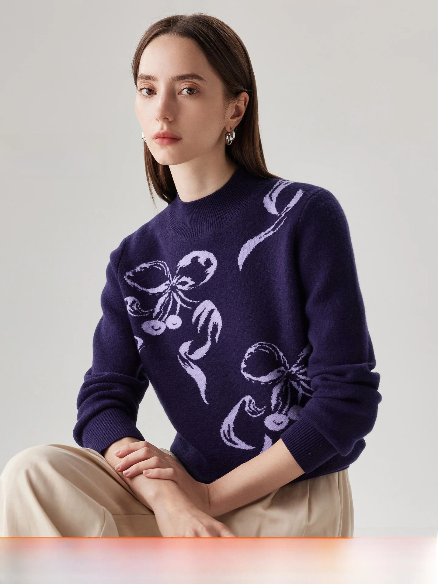 

Zhaojun Women's Knitted Wool Sweater Embroidery Thiened f High Collar Casual Sle Commute Faion Straight Tube