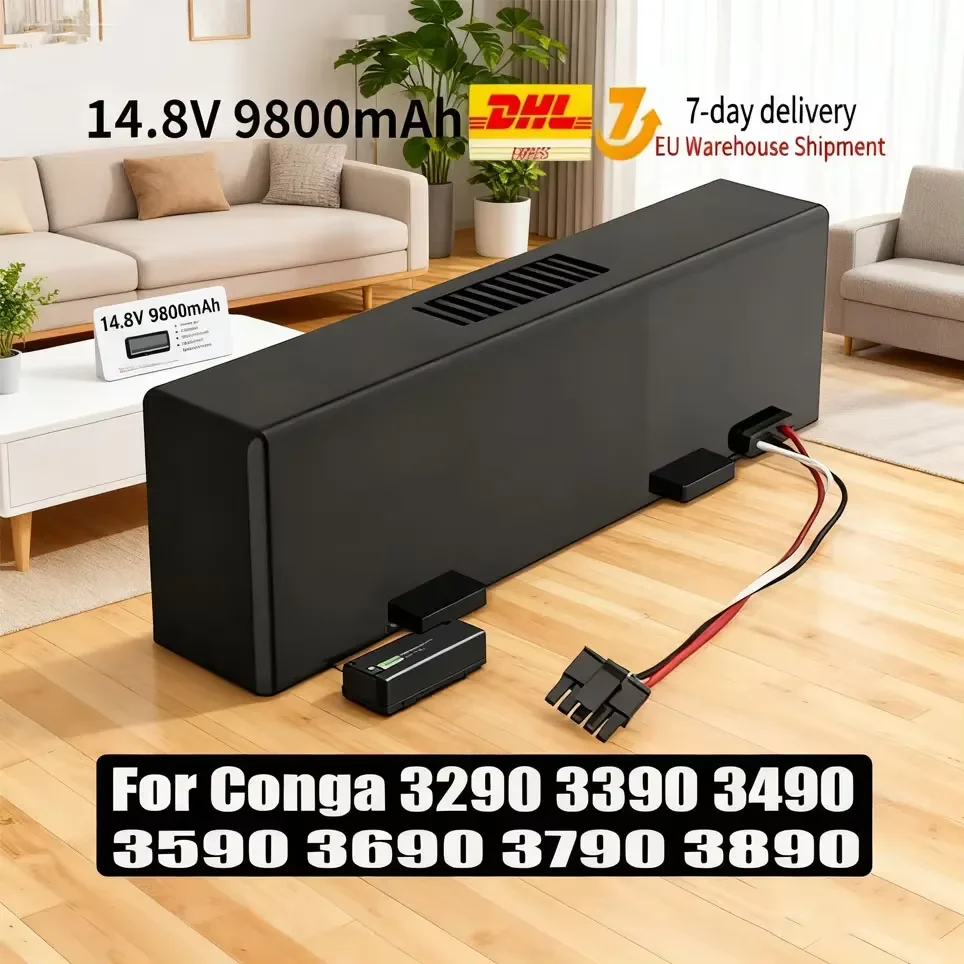 Nuova Batteria Ricaricabile 14.8V 9800mAh per Robot Aspirapolvere e Lavapavimenti Conga 3290 3390 3490 3590 3690 3790 3890