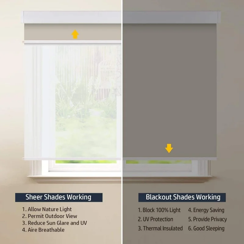 Custom Cordless Double Layer Roller Shade Light Filtering Blackout Heat Insulation Protect Privacy Manual Blinds For Bedroom view 3