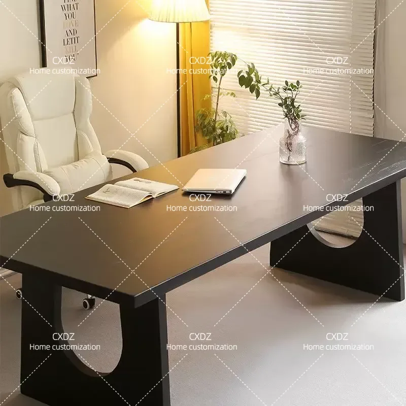 Black Solid Wood Computer Desk Simple Modern Writing Table Long Workstation for Home Office Boss Desk