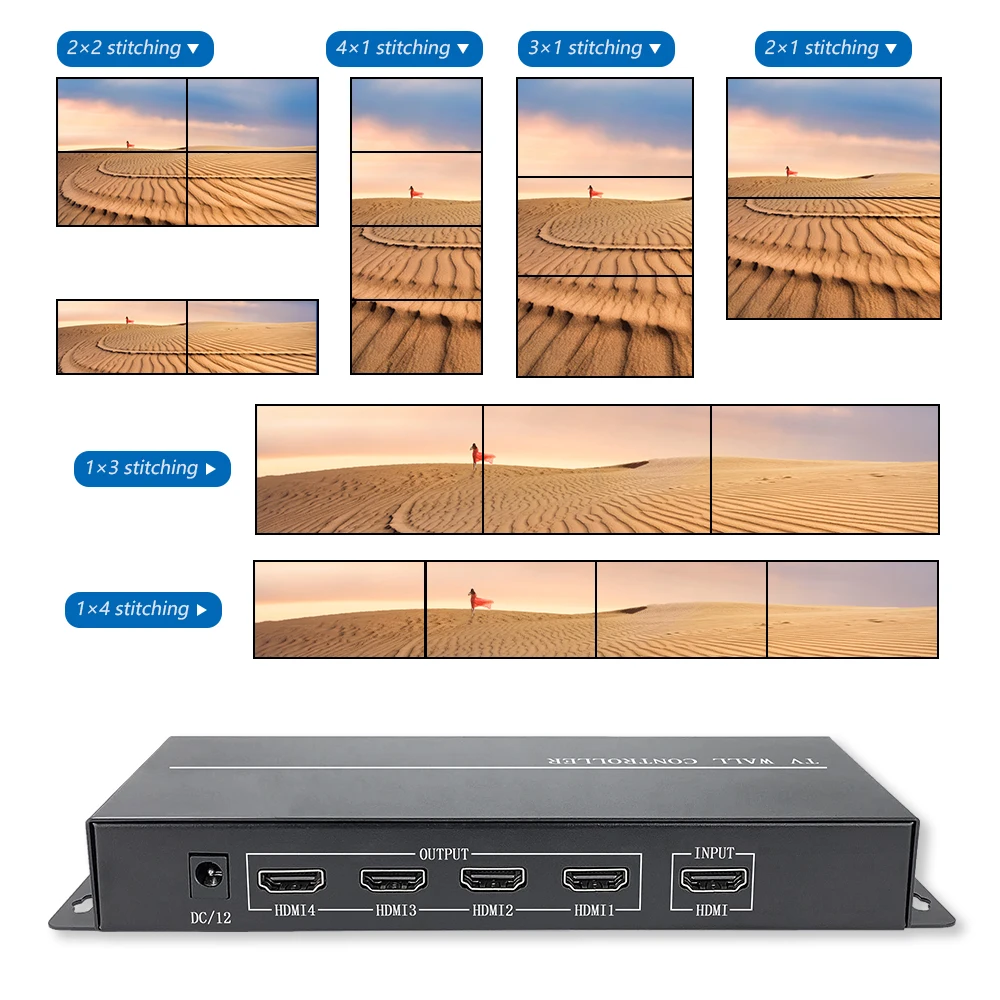 2x2 Video Wall Controller 4 Ways TV Processor Large Screen Splicer 1x2 1x3 1x4 2x1 3x1 4x1 Multi Image Stitching 180° Flip