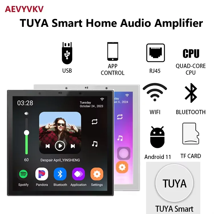 

4 Inch Bluetooth Music Player Android 11 Tuya Smart Home Wall Amplifier with Ceiling Speaker for Background Music