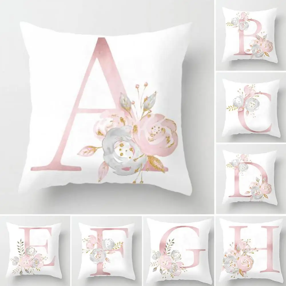 Cushion Pillow Cover Cover Printed Decorative Cushion Cover Polyester Pillowcase Pink Letter Covers 45*45 Sofa Cushions cuscini
