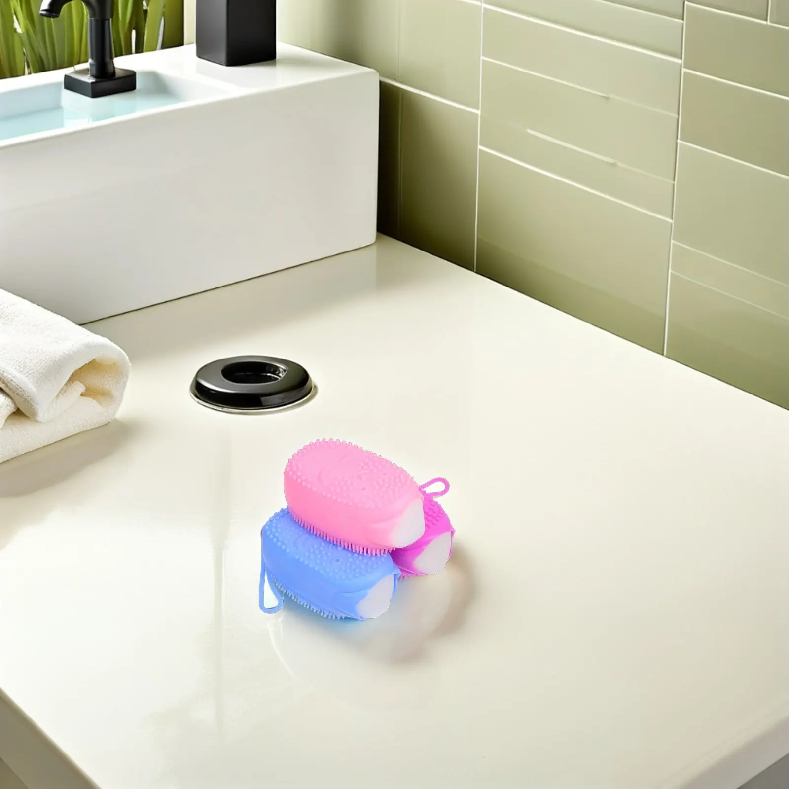 3Pcs Silicone Body Brush Dual-Sided Soft Exfoliating Bath Sponge Shower Scrubber Back Cleaner Portable Lightweight Washable view 3