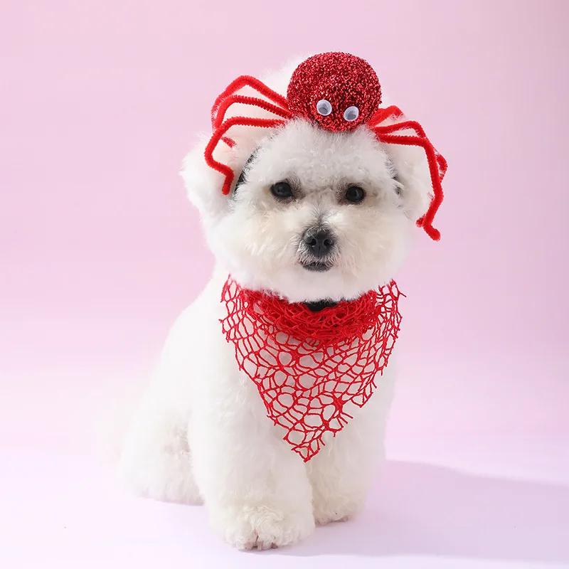 New Halloween Pet Saliva Towel Spider Headband Christmas Dog Headwear Holiday Accessories Photo Props Christmas Gifts