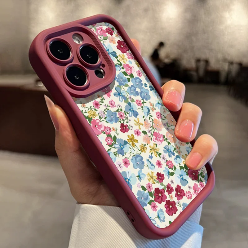 Casing ponsel kecil dan segar dengan pola biru penuh layar untuk iPhone 16 15 14 13 12 Pro Max.