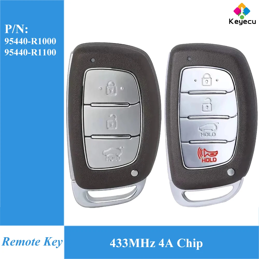 

KEYECU Smart Remote Control Key With 3 4 Buttons 433MHz 4A Chip for Hyundai HB20 2020 2021 2022 2023 Fob 95440-R1100 95440-R1000