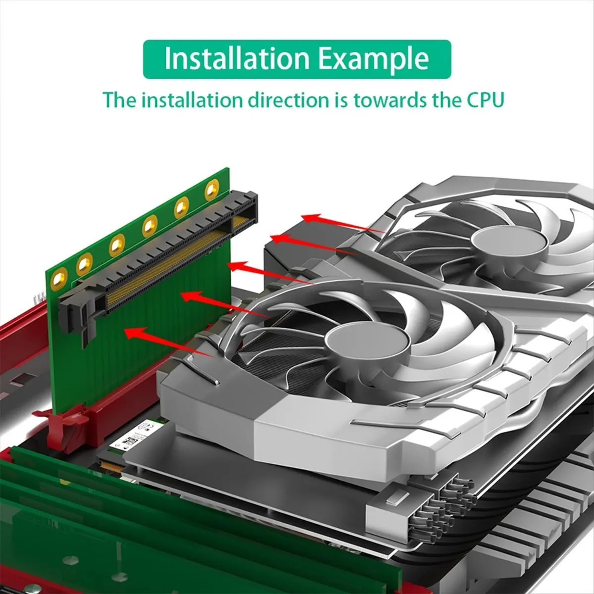 AT42 PCI-E 16X 3.0 90 Degree Reverse Male to Female Riser Card for 2U Server (Installation Direction Towards CPU)