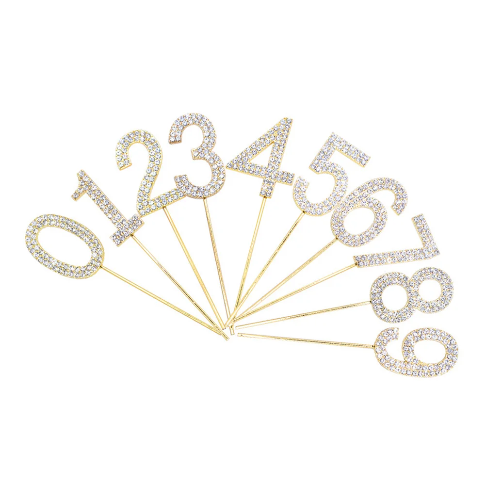 

10pcs Number Cake Picks Cupcake Birthday Party Supplies Golden Baking Accessories Festival Dessert Topper