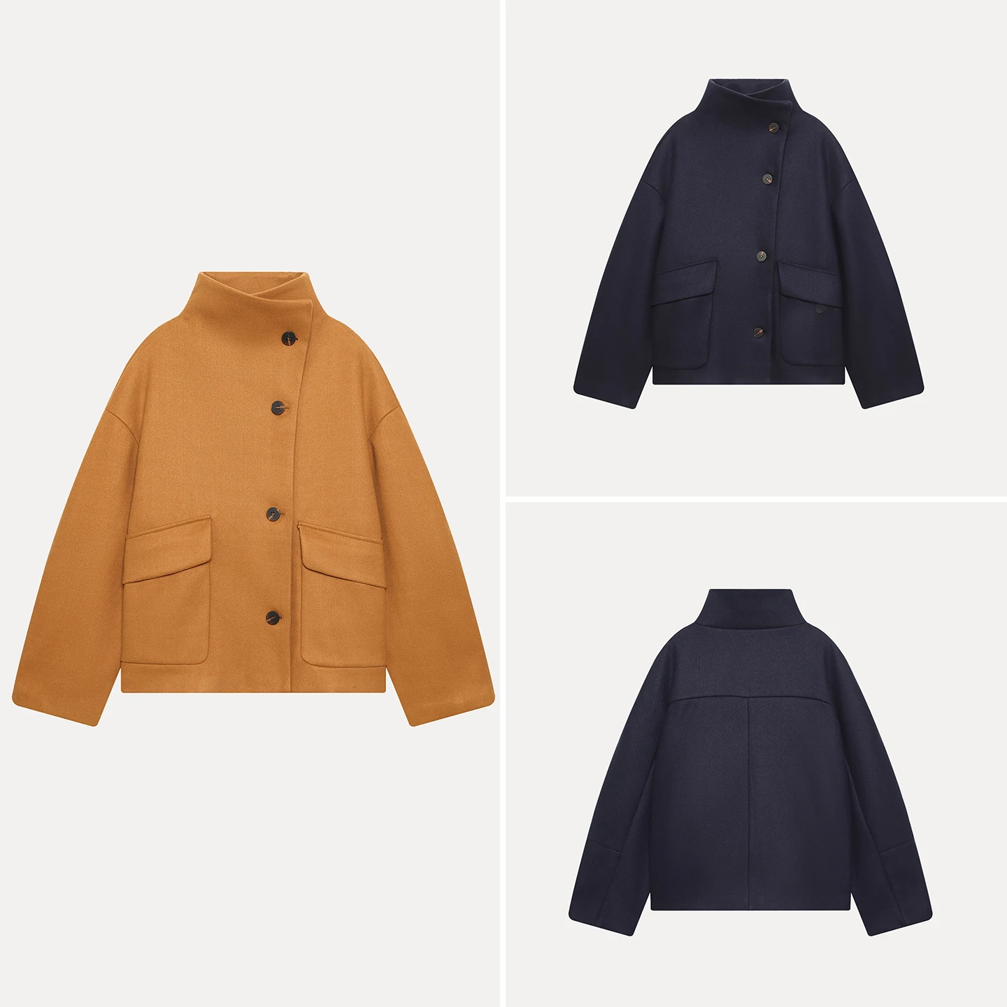 

Новое женское шерстяное пальто 2025 года: модное, индивидуальное, простое, свободного прямого кроя, с воротником-стойкой, элегантное, с длинными рукавами, до бедра.