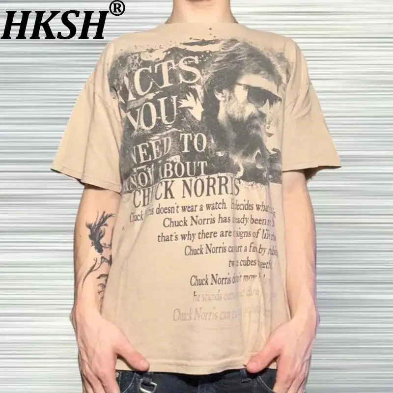 HKSH Spring Summer New Men Tide Punk Vintage Distressed American High Street Fashion Short Sleeved T-shirt Chic Ins Tees HK23223