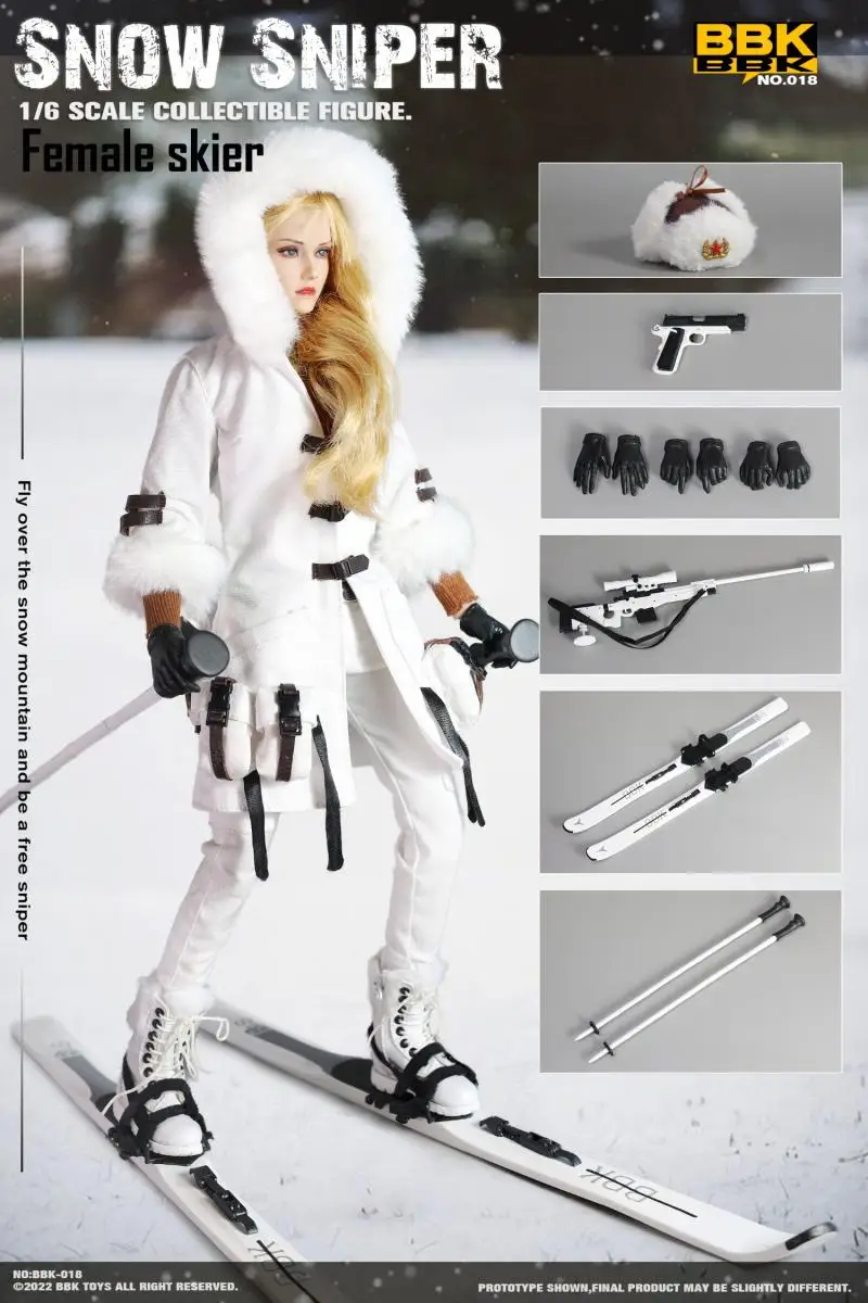 Collectible BBK BBK018 1/6 Scale Snow Sniper Skier Girl 12 inches Female Solider Action Figure Full Set Model for Hobby Gifts